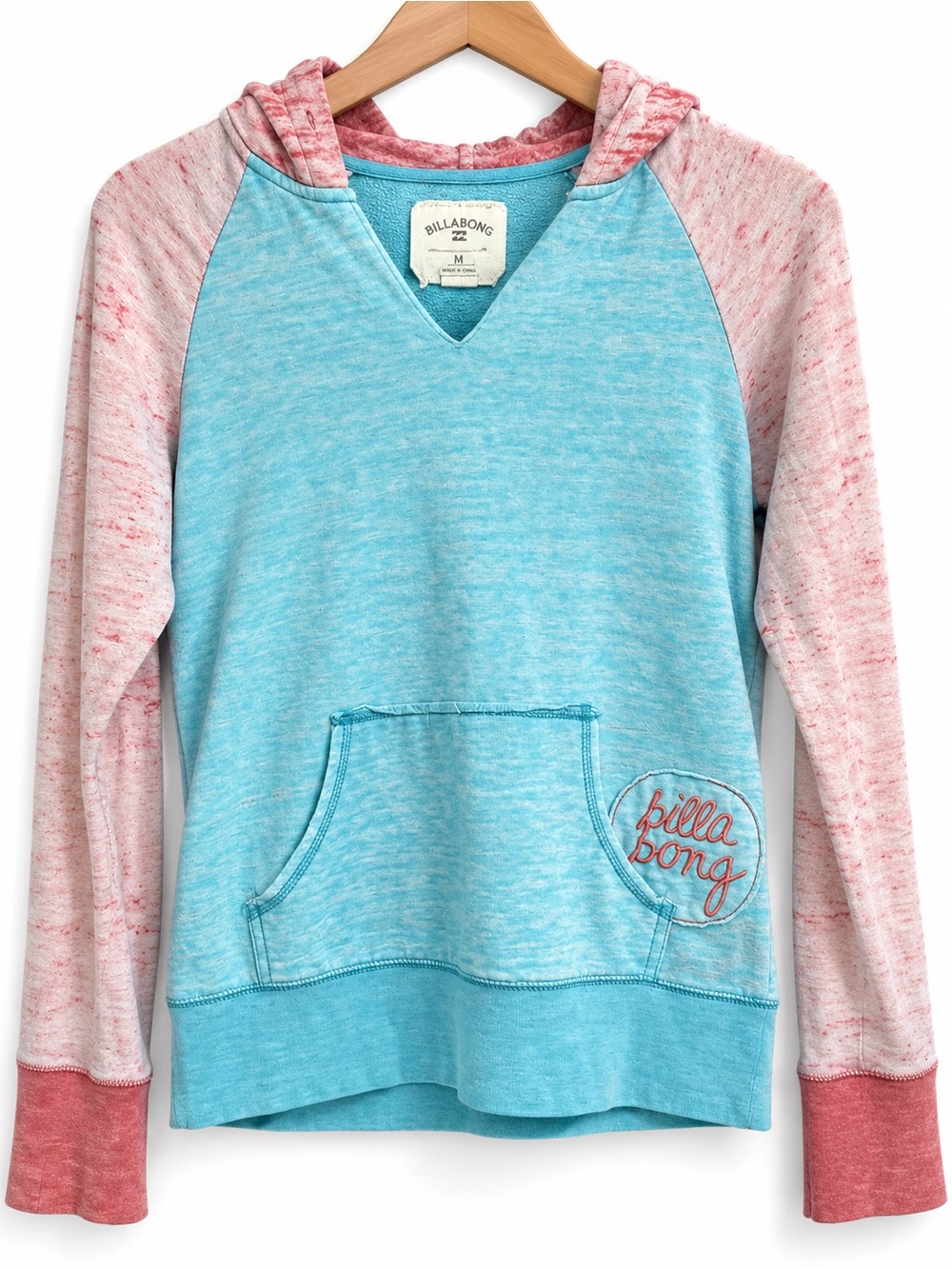 Billabong Y2K Aqua Pink Colorblock Pullover Hoodie Surf Skate Med